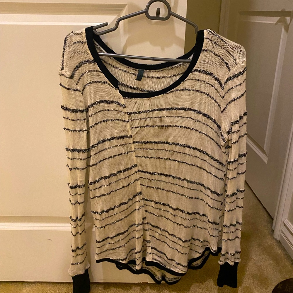 Blue and white striped boatneck woven sweater